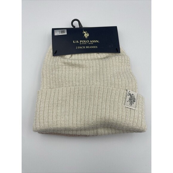Womens US Polo Assn Beanie 2 Pack Adult Snow Winter Hat NEW Rose Gold Metallic - Picture 7 of 9
